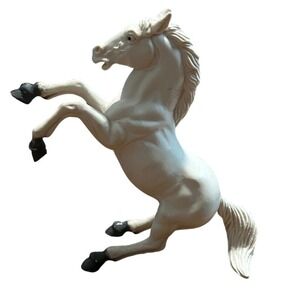 Vintage Rearing White Stallion Horse Figurine Plastic Toy Collectible White Grey